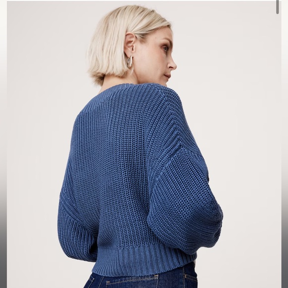 NWT BANANA REPUBLIC OVERSIZED CROPPED V-NECK COTTON SWEATER - Picture 3 of 5